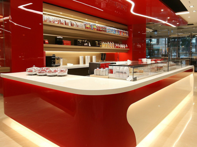 Işıklı restoran karşılama bankosu Led ışıklı akrilik restoran karşılama ve danışma tezgahı
