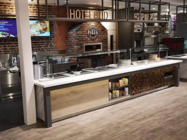 Isıtmalı soğutmalı restoran tezgahı Akrilik yüzeyli ısıtmalı ve soğutmalı restoran açık büfe ünitesi